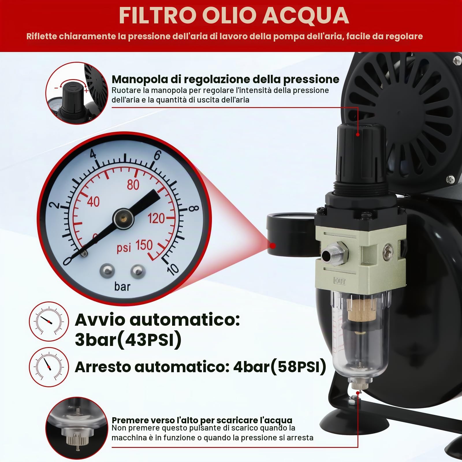 Kit aerografo e compressore Con pistola a doppia azione,pertain nail art, Airbrush colorazione abbigliamento, colorazione cosmetici,Airbrush tatuaggio, tatuaggio