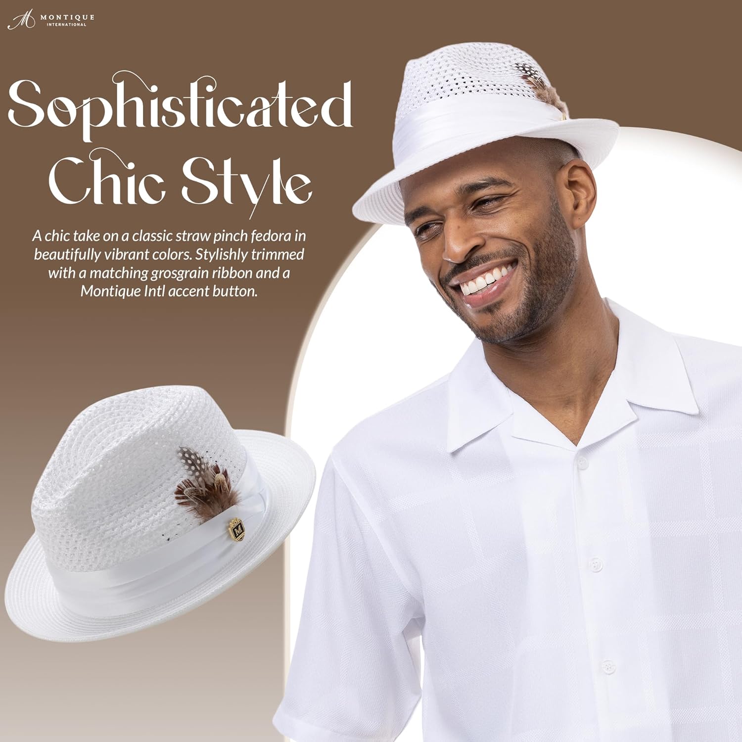MONTIQUE Braided Pinch Fedora Hat for Men | Lightweight Polyester Summer Panama Hat Trendy Design | H-24