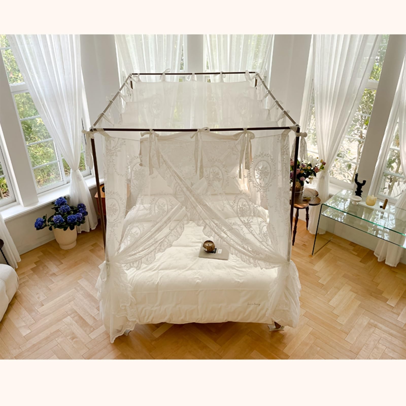 SARKEY 4-Pfosten Prinzessinnen Betthimmel,romantisch Für Mädchen Und Frauen,Bettvorhang, Baldachin Für Erwachsene,Hochzeit,Schlafzimmer,Kinderzimmer,Dekoration(180x220x210cm(71"x87"x83"))