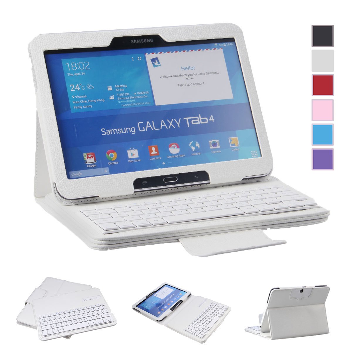 NEWSTYLE Ultra Slim Detachable Removable Bluetooth Keyboard Leather Case Cover For Samsung Galaxy Tab 4 10.1 10.1" 10.1 inch Tablet SM-T530 SM-T531 SM-T535 - White Color