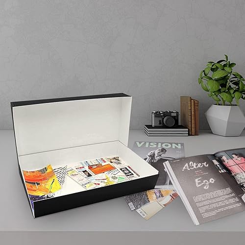 Vista 197 de Lineco, Caja de almacenamiento de archivos de museo de color tostado de 9 x 12 pulgadas, diseño frontal caído. Sin ácidos con borde de metal.