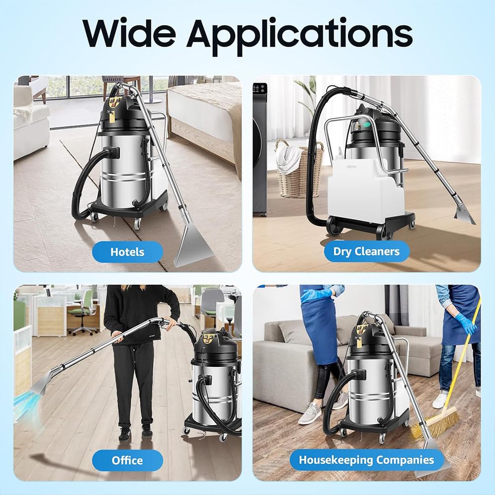 Máquina comercial de limpieza de alfombras, aspiradora 2 en 1 para moquetas, suelos y detalles de automóviles, champú de acero inoxidable con herramientas de succión