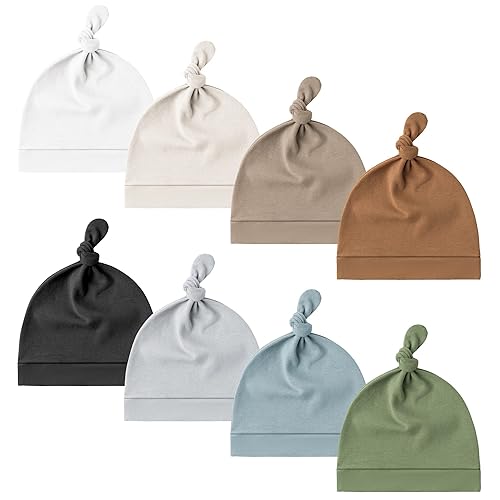 Konssy Paquete de 8 gorros para bebé recién nacido, gorros suaves para bebés y niñas de 0 a 6 meses