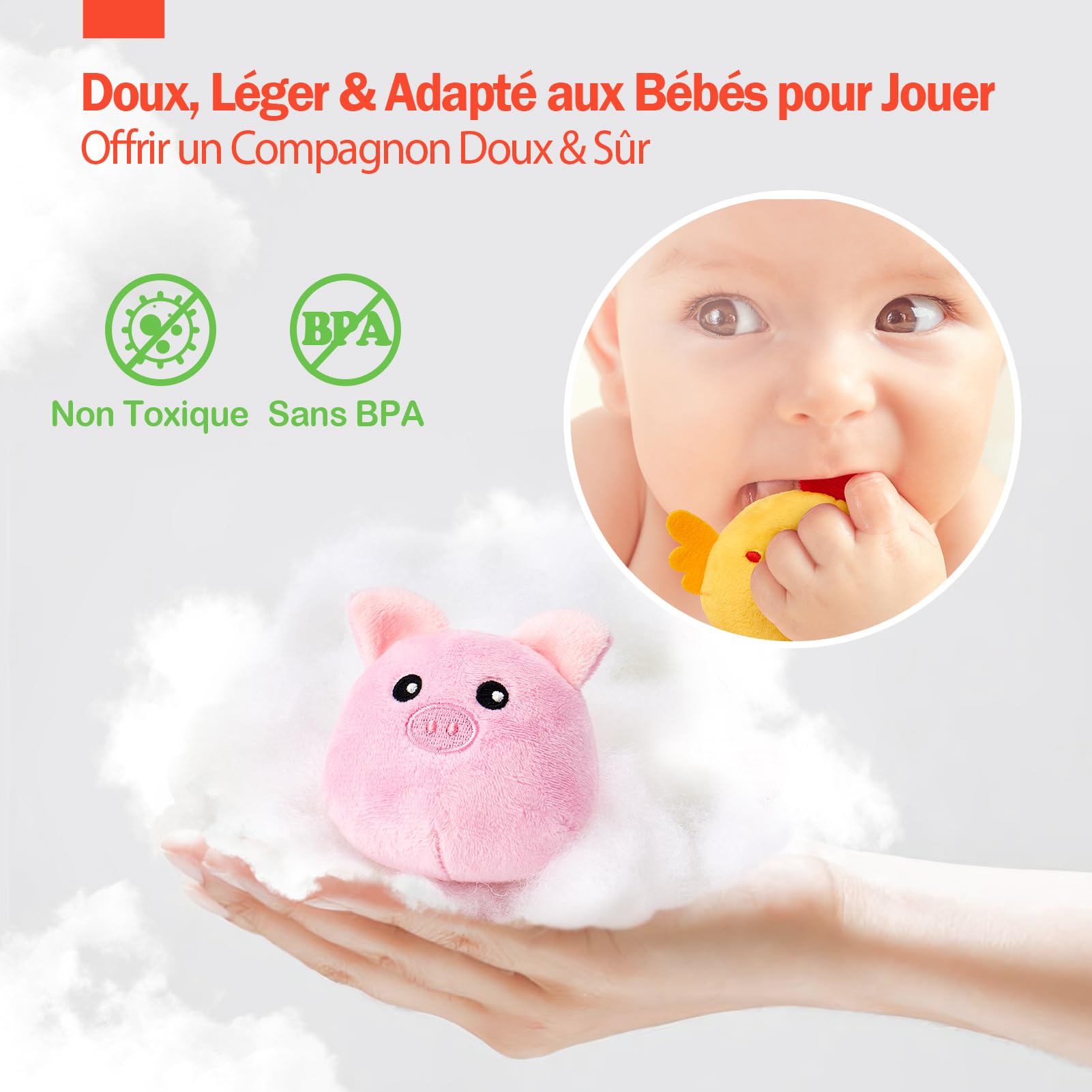 Hahaland Jouet Bébé Animaux de la Ferme en Peluche, Jeux Montessori avec Grange, Hochets, Miroirs Jouet Sensoriel Bébé 0-6 Mois, Cadeau Bébé Enfant 3-6-9 Mois Garçon Fille