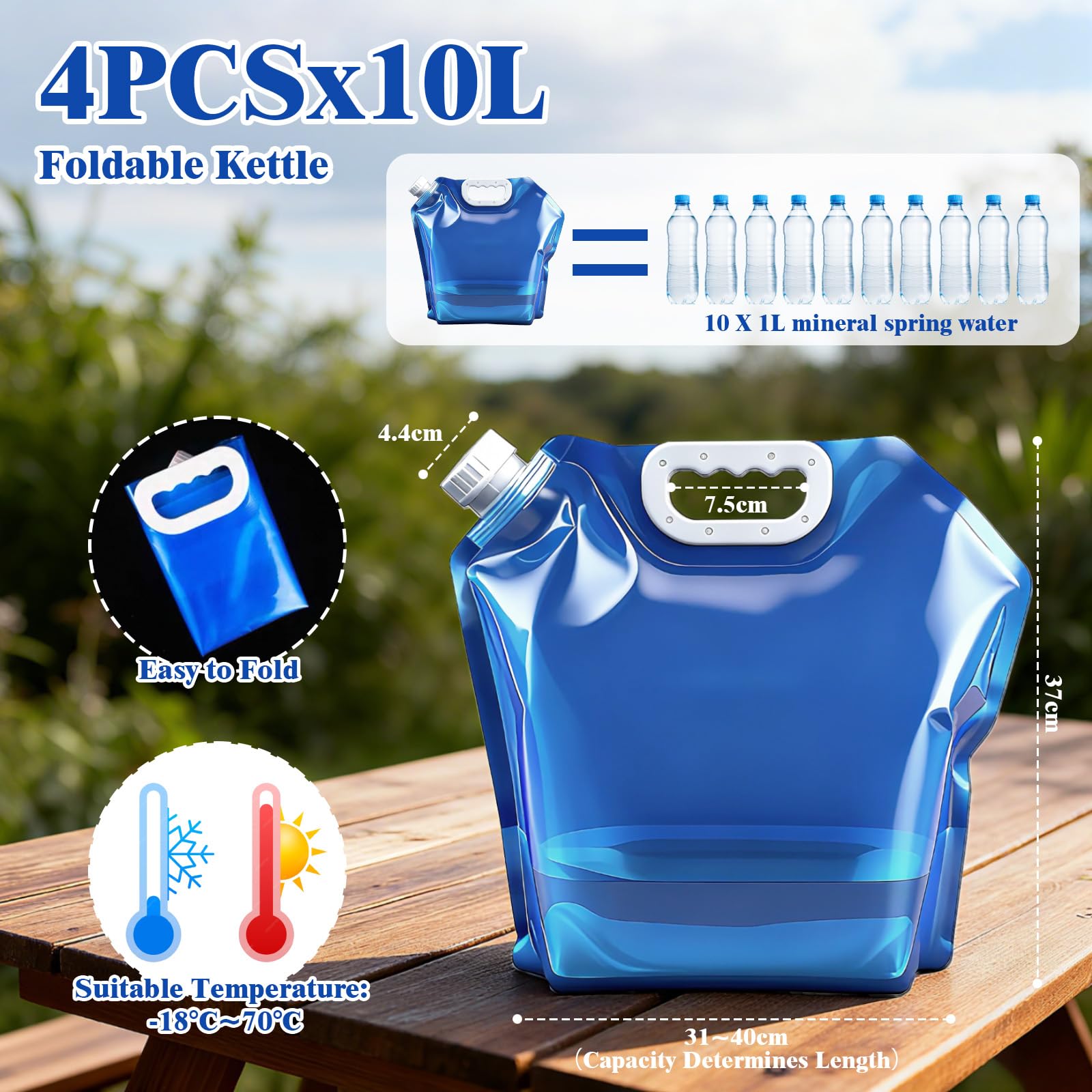 4 Pezzi Tanica Acqua Pieghevole 10L, Tanica Pieghevole, Senza BPA, Taniche per Acqua Portatili, Contenitori Pieghevoli per Acqua, Riutilizzabile, per Campeggio, Emergenza, Picnic, Blu