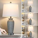 25" Lampes de table pour pots de ferme grises, 3 Way Touch Control Lampes de chevet rustiques avec USB Ports A+C & AC Outlet, Table de chevet en pot pour table de fin de chambre (LED Ampoules comprises)