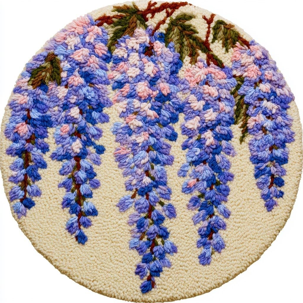AMBATTERY Round Shape Latch Hook Kits Rug,Wisteria Flowers