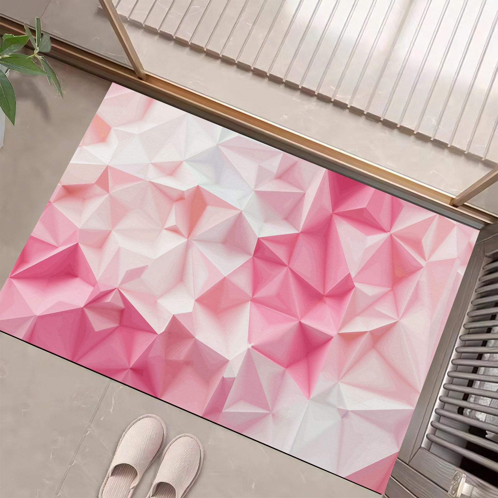 Tapis doux pour cuisine salle de bain chambre au design géométrique rose