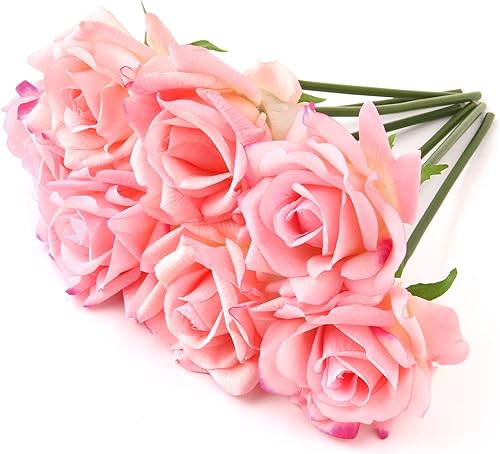 Miniatura 18 de Eyamumo Flores falsas, rosas artificiales de seda sintética al tacto real para decoración de bricolaje, fiesta de boda, decoración de oficina