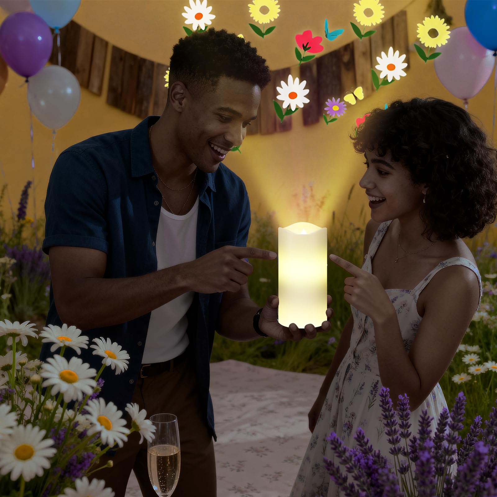Baquler Wildflower flammenlose Kerzen Frühling Projektor Lichter Dekoration LED Kerze Batteriebetriebenes Nachtlicht mit Fernbedienung Timer für Hochzeit Tee Party Frühling Sommer Dekorationen für