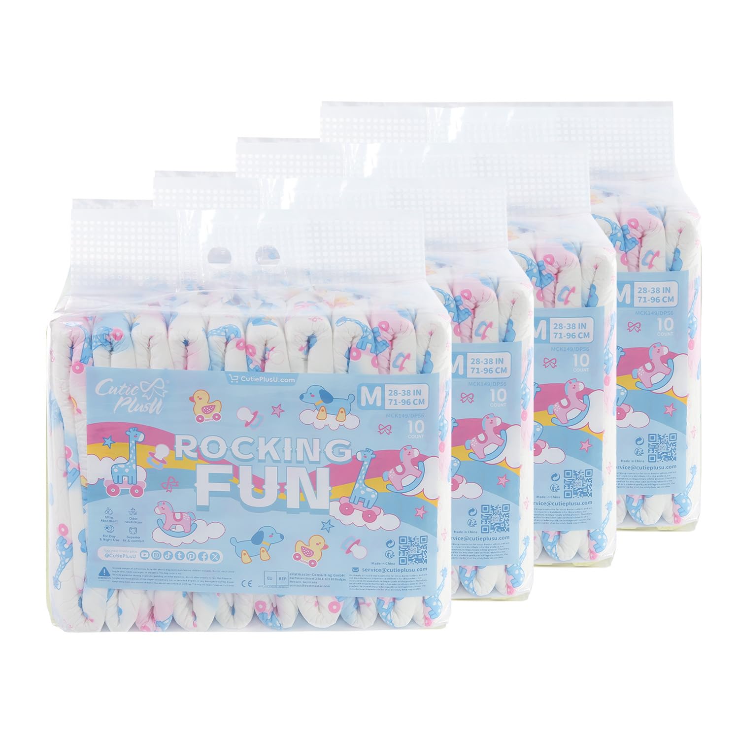 CutiePlusU 40 pañales para adultos con fuerte succión nocturna, Rocking Fun (L 37"-47")
