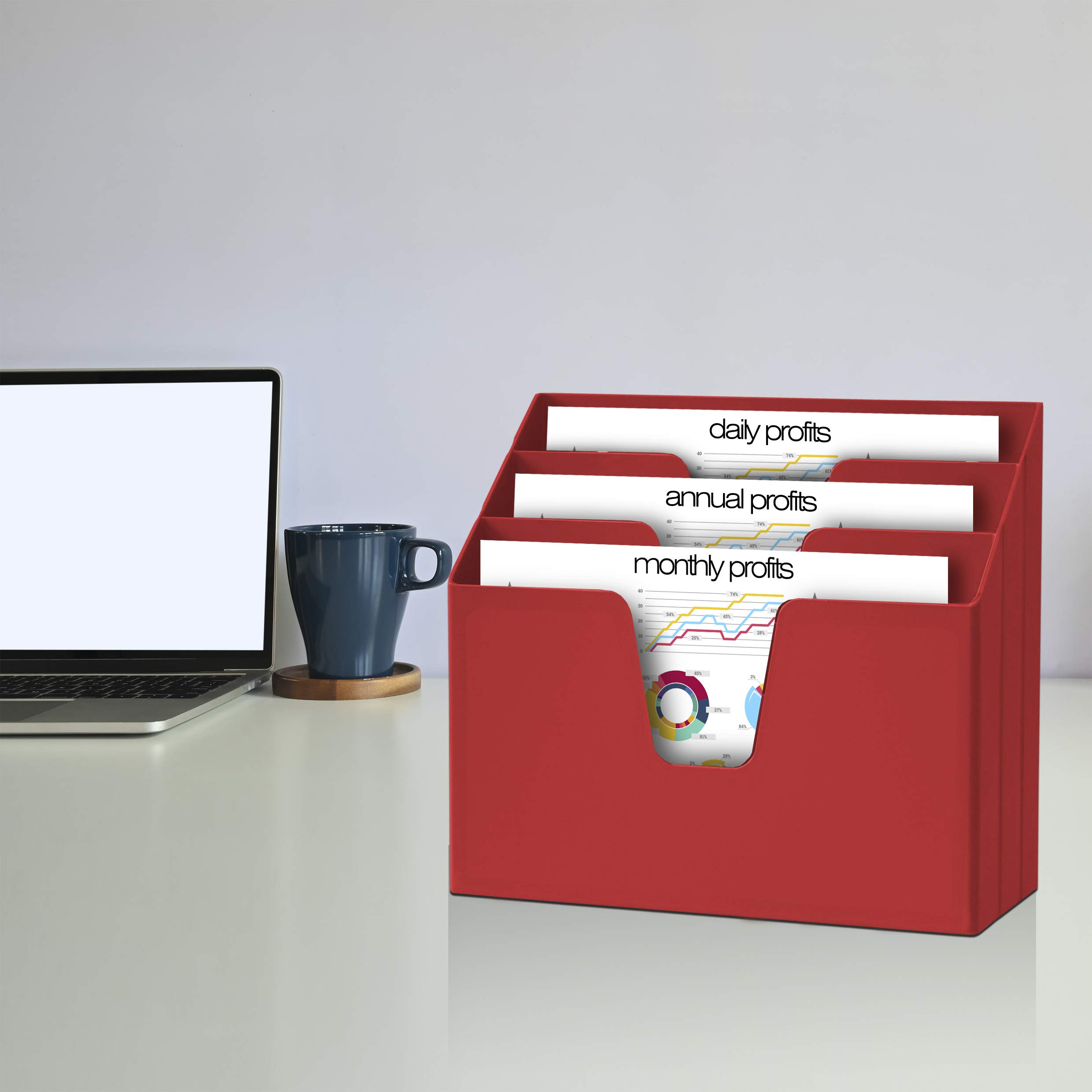 Acrimet Unterlagenhalter Dreifach Horizontalen (Solide Rote Farbe)