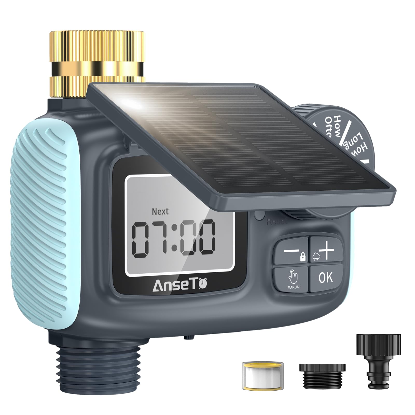 AnseTo Solares Bewässerungscomputer, Umweltfreundliches Intelligentes Bewässerungssystem mit Solar- und Type-C-Aufladung, Automatische Zeitschaltung für Garten, Rasen, Gemüsebeete oder Urlaub