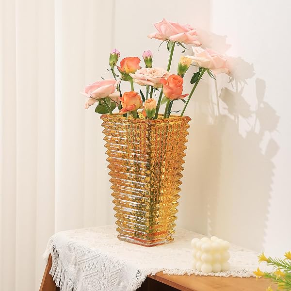 MCMCNCUIU Crystal Vase, Large Crystal Vases for Flowers, Large Flower Vase, Modern Amber Vases for Living Room, Bedroom, Kitchen, Dining Table, Mantle, Wedding, 11 inches - 2