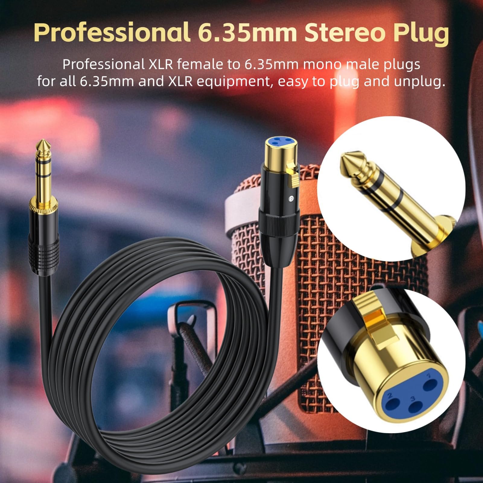 Cuifati Gold Plated XLR Female to 6.35mm Mono Male Cable, Mic Cord 50cm, Zinc Alloy Shell, Oxygen Free Copper - Image 2