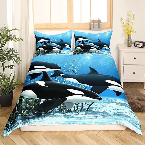 Miniatura 3 de Juego de ropa de cama de ballena asesina Orcinus Orcas funda de edredón El mundo submarino medusas juego de funda de edredón para niños y niñas
