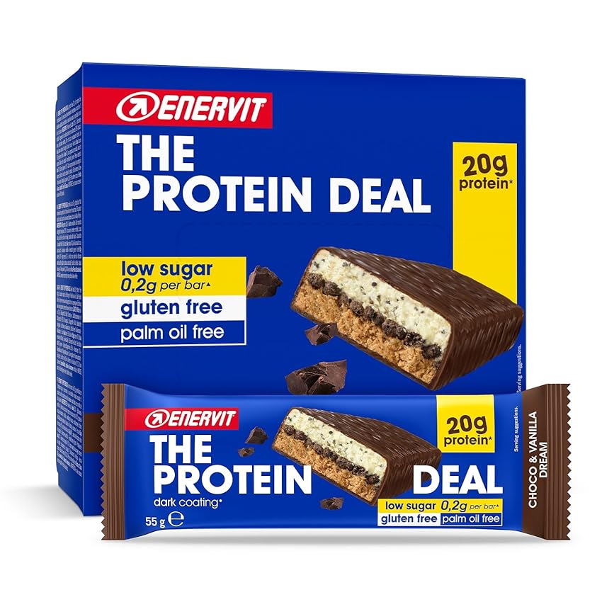 Immagine del prodotto Enervit, The Protein Deal Choco & Vanilla Dream, 12 Barrette da 55g, 20 Grammi di Proteine, Gusto Vaniglia e Cioccolato Fondente, Senza Glutine, Low Sugar