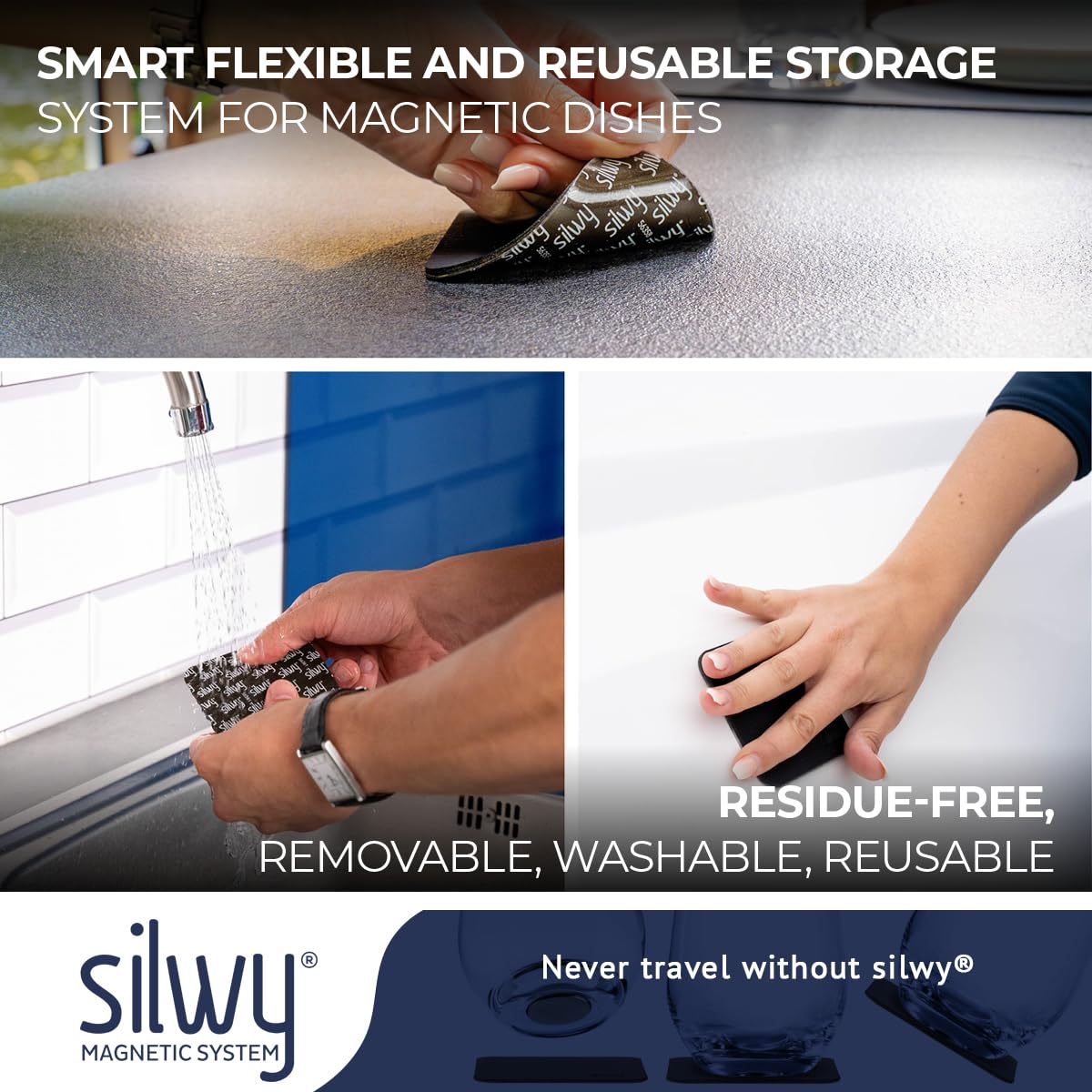 Silwy® Magnetyczny słoik z tworzywa sztucznego do wina CHEERS 300 ml w kolorze białym wraz z metalową nano-żelową podkładką – antypoślizgowe szklanki kempingowe, akcesoria do łodzi i jachtów