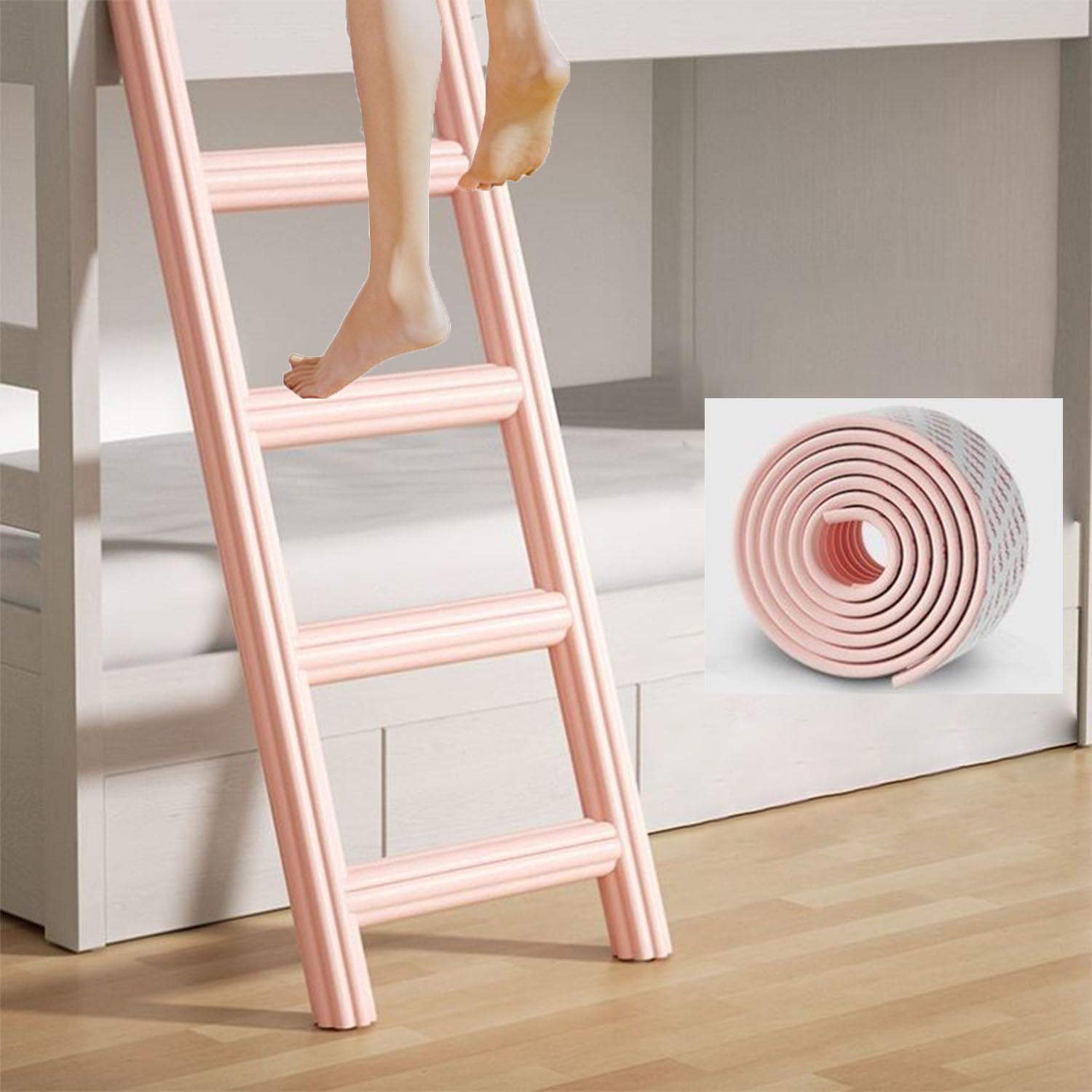 Vakerga Bunk Bed Ladder Pads,Self-Adhesive Bunk Bed Ladder Cover Foam Padding,Traction Treads for Stair Steps,Soft Extra-Wide Edge Protector,Furniture