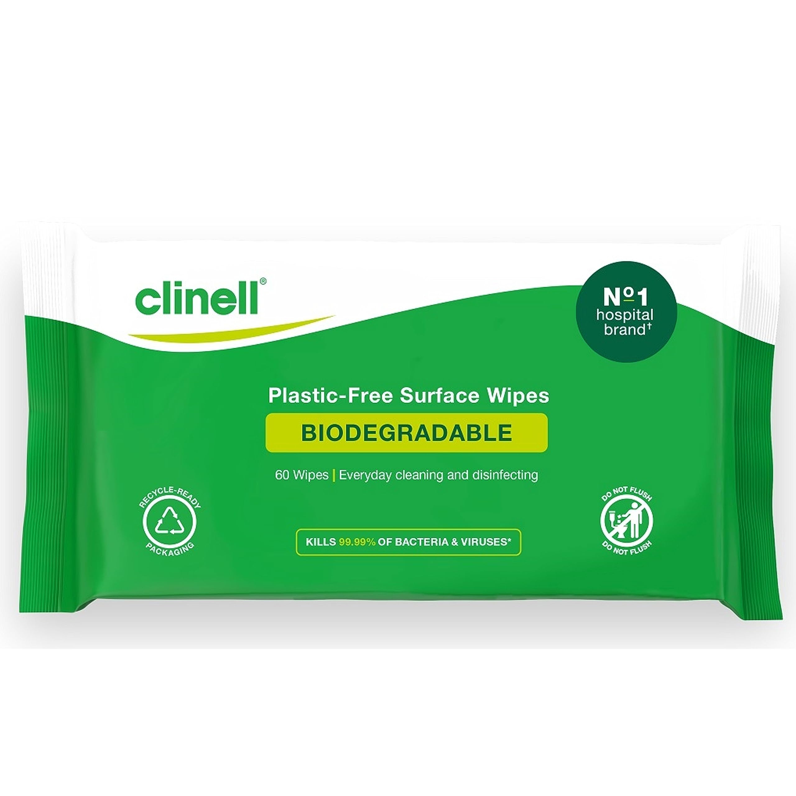 Clinell Universal Plastic-Free Biodegradable Wipes - 60 Wipes