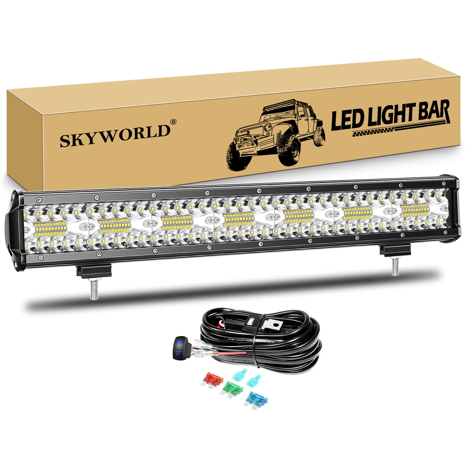 SKYWORLD 50 cm 420W 8D Barra Fari Profondità Led con 12V Cablaggio Kit | Impermeabile Barra Luminosa Led Luci di Lavoro per 4x4 Fuoristrada Auto Veicoli Trattore Camion ATV SUV Barca, 6000K Bianco