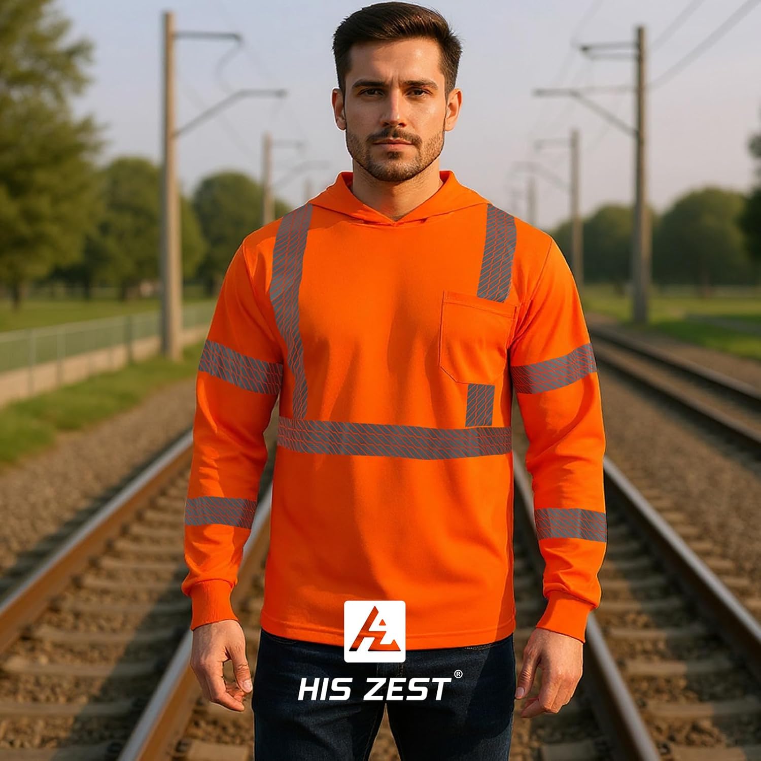 Hi Vis Safety Hoodie ANSI Class 3 Shirts High Visibility Long Sleeve Construction Pullover with Reflective Strips - Image 2