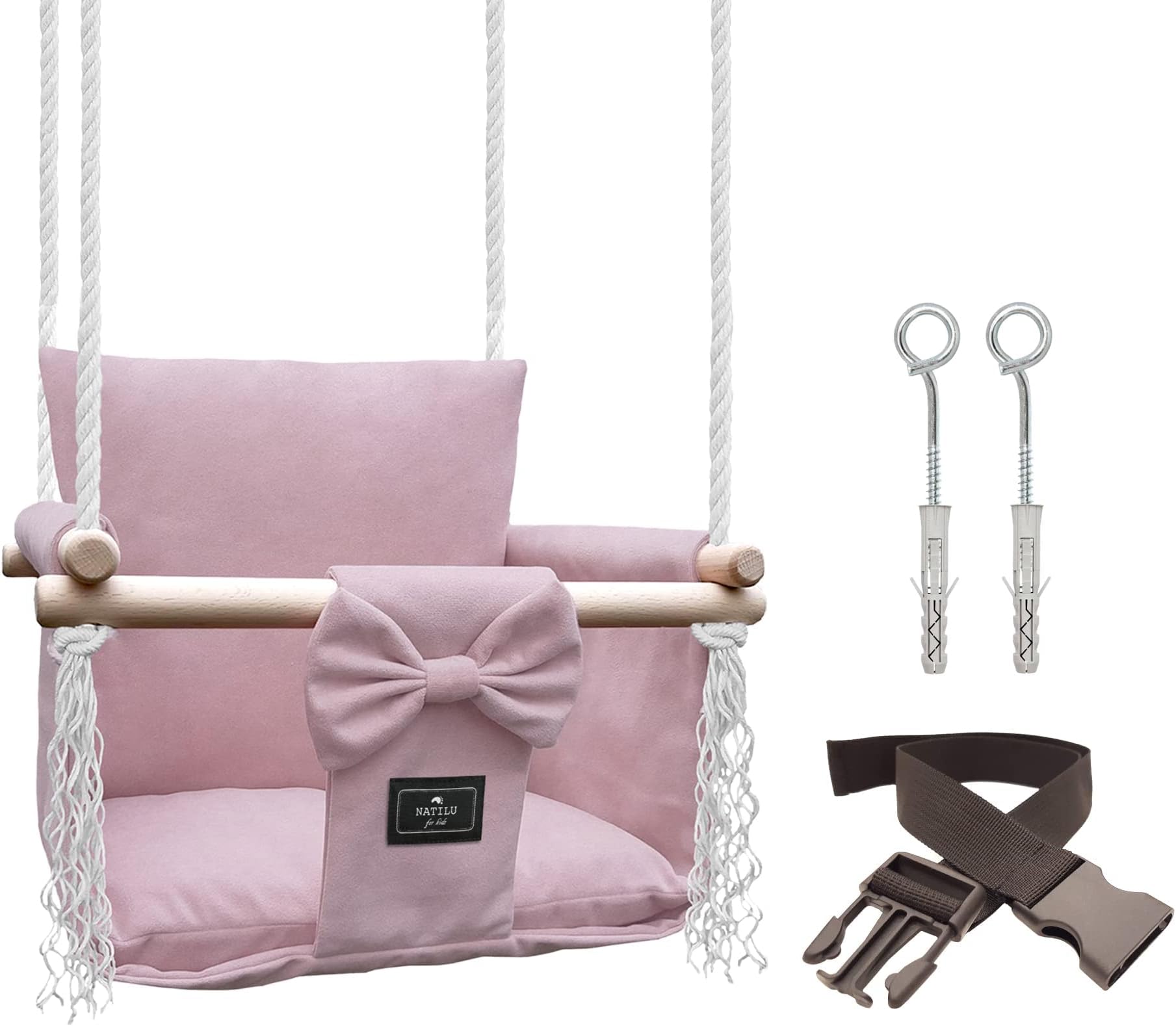 NATILU® Wooden children's swing Magic Pink | Wooden swing indoor outdoor | Children's swing manufactured in the European Union
