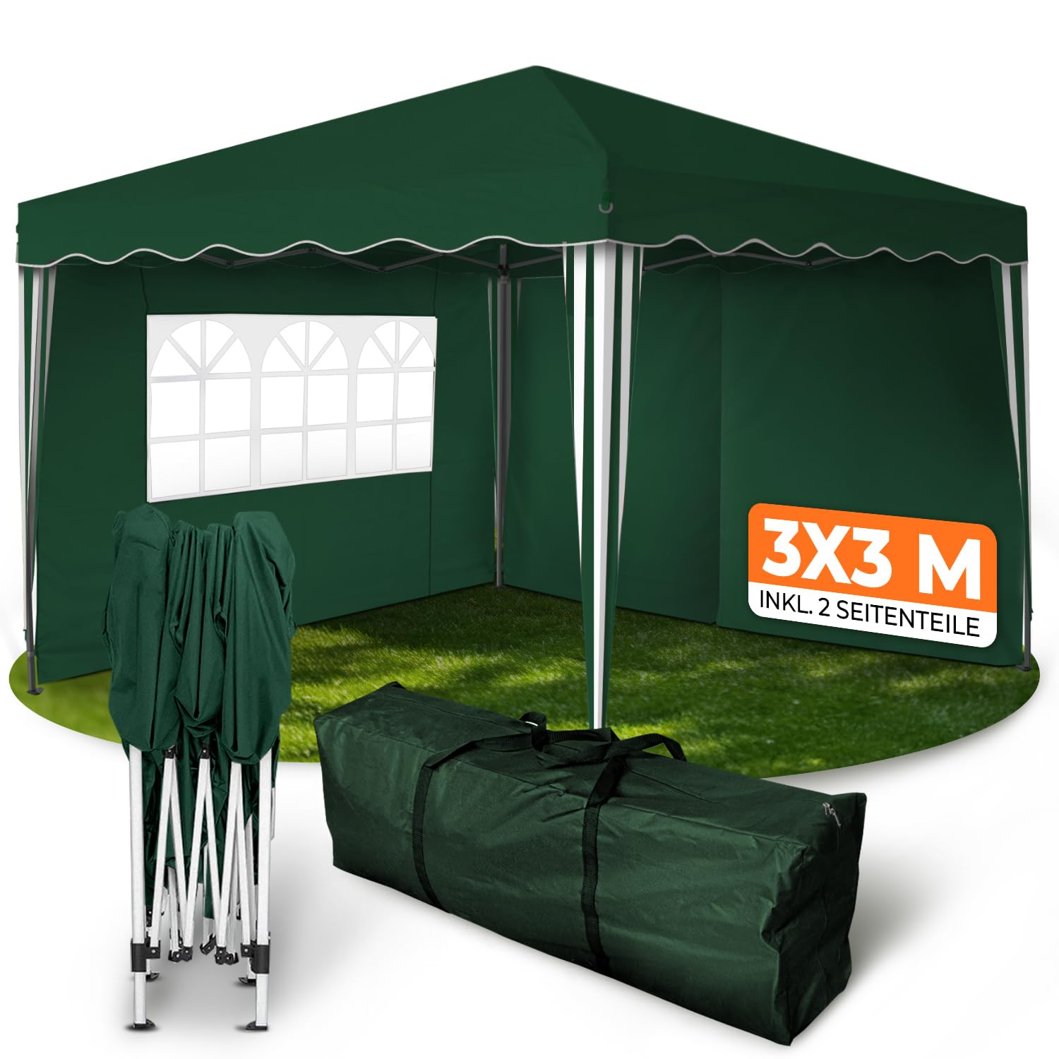 Kronenburg Faltpavillon 3x3 m – wasserdicht, 2 Seitenteile, UV-Schutz 50+, Tragetasche inklusive