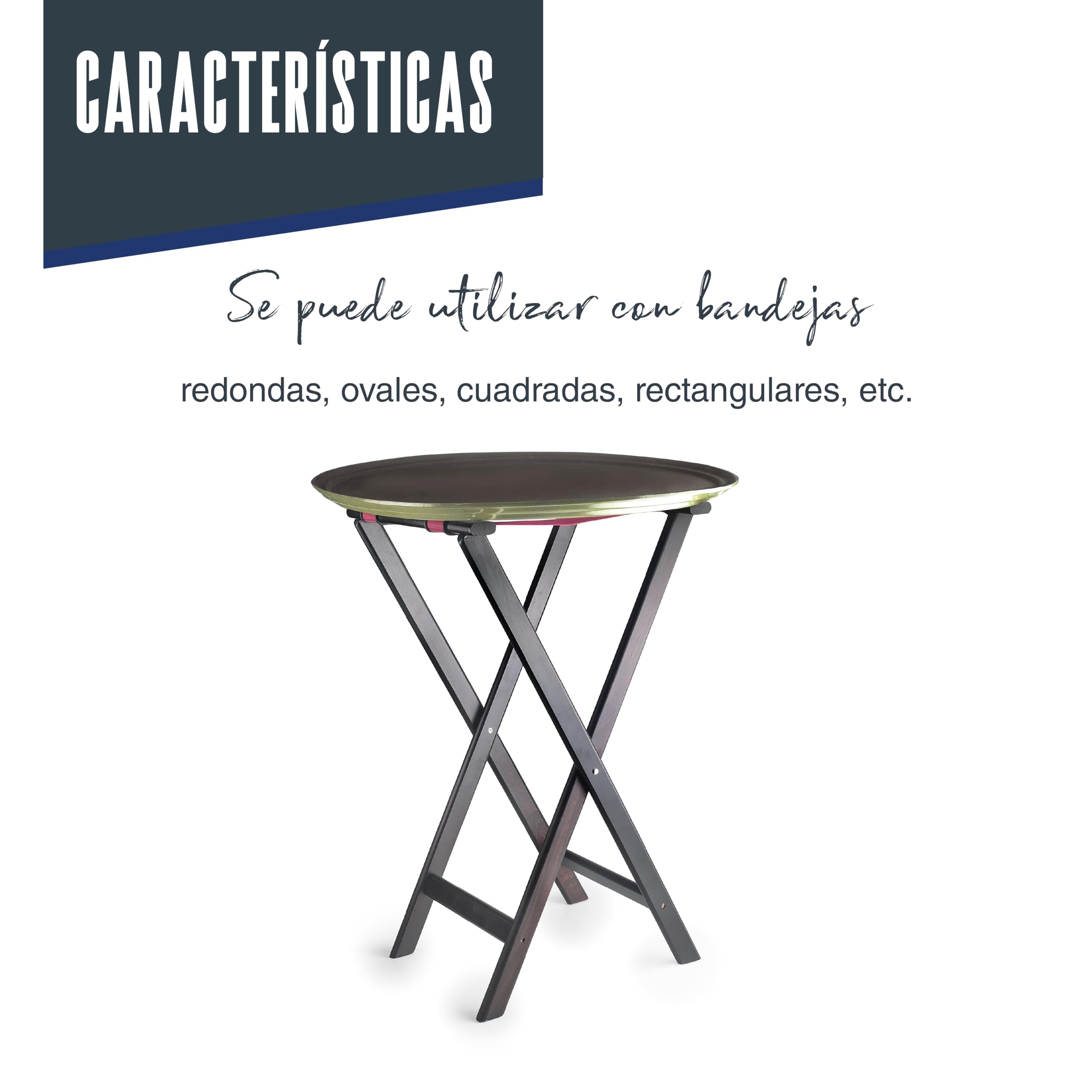 Lacor - 61869 - Soporte para Bandejas Sylva, Madera de Abedul, 43,5 x 46 x 82 cm, 100% Plegable, Arandelas Ajustables, Pies Antideslizantes para Mayor Estabilidad, Negro