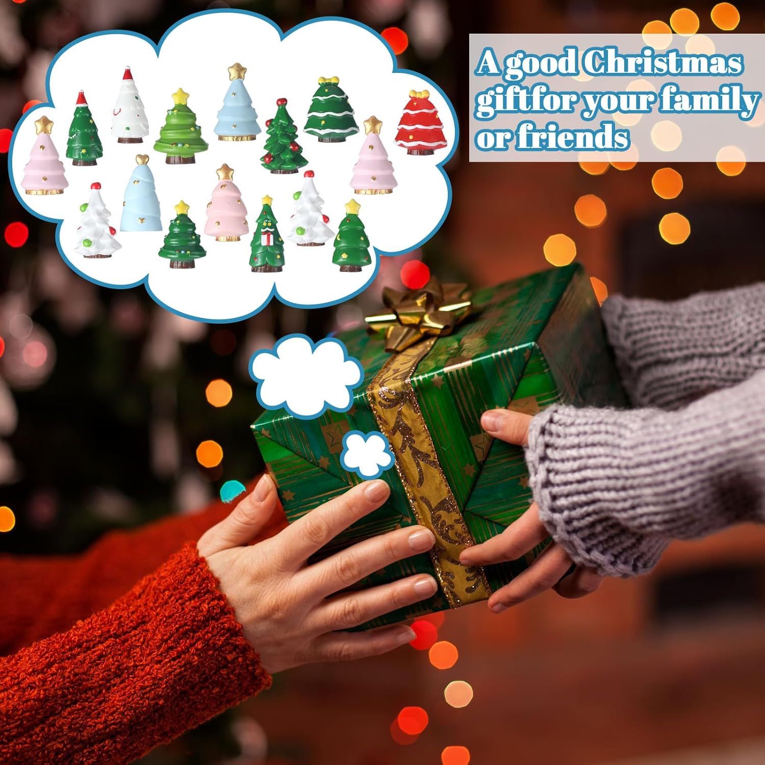 Fourluoo 48 Pcs Mini Resin Christmas Trees Figurines Miniature Christmas Figures for Crafts Small Pine Tree Ornaments Tiny Landscape Figures for Xmas DIY Craft Fairy Garden Table Vase Decor
