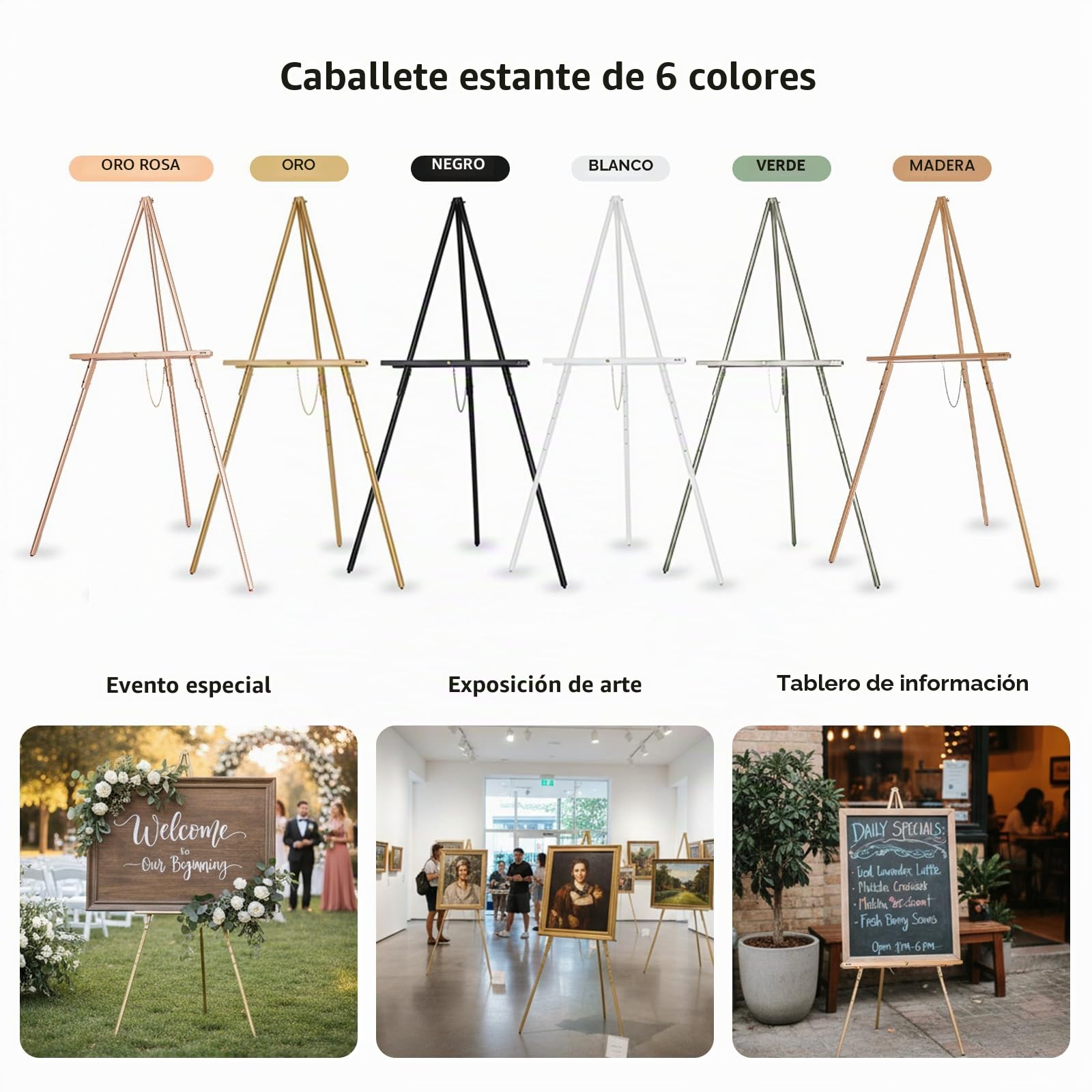 DJAR Caballete de madera de 63 pulgadas para cartel, altura ajustable de doble uso, caballete de exhibición de suelo de madera para boda, tablero de bienvenida, póster, imagen, foto, natural