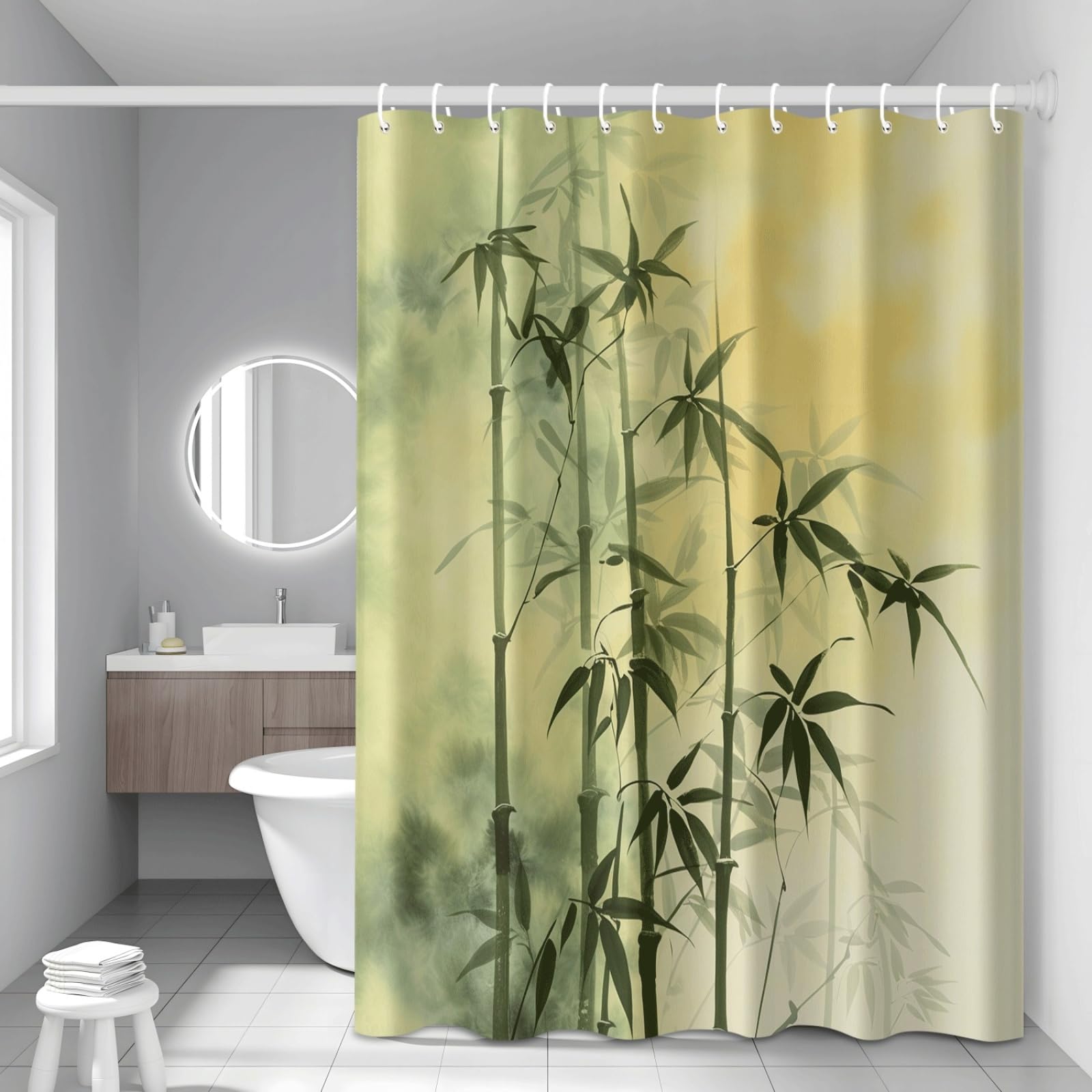 Rideau douche bambou vert de qualité supérieure avec œillets renforcés