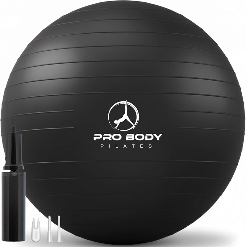 Pelota de yoga ProBody Pilates – Pelota de ejercicio de grado gimnasio | Tamaños 45/55/65/75/85 cm, carga de 880 lb, certificado CA 10P, PT y uso prenatal, recomendado por obstetras, extractor