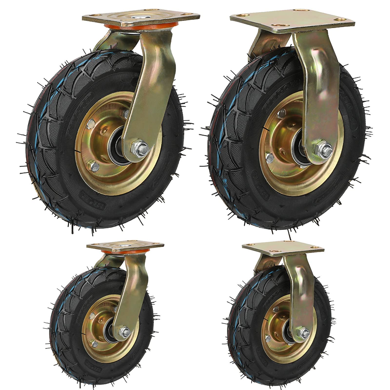 Buy 8/10in Rubber Caster Wheels With Brakes Set Of 4, Mute Industrial