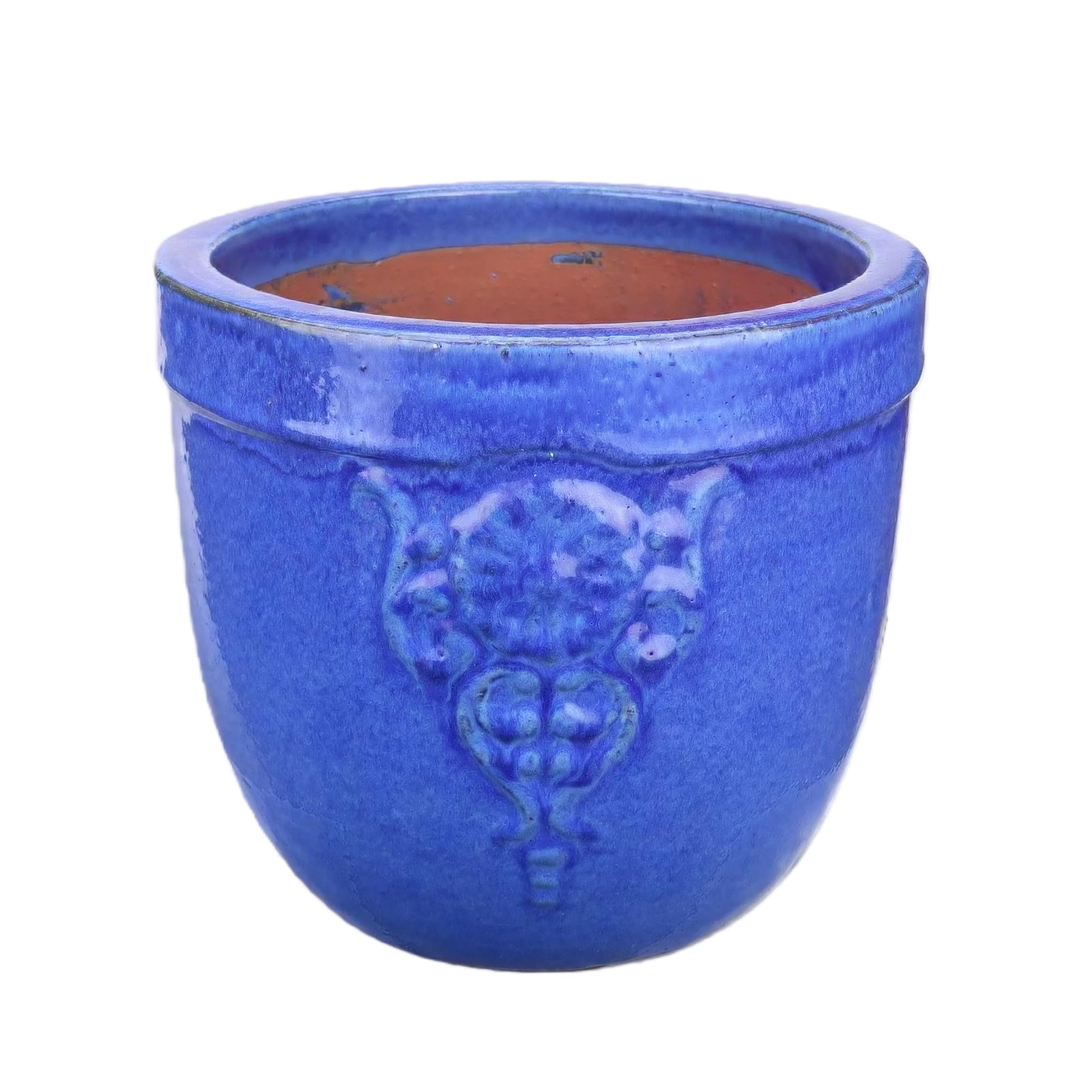Steinzeug-Blumentopf/Pflanzkübel Blumenemblem Blau 32x28cm frostfest