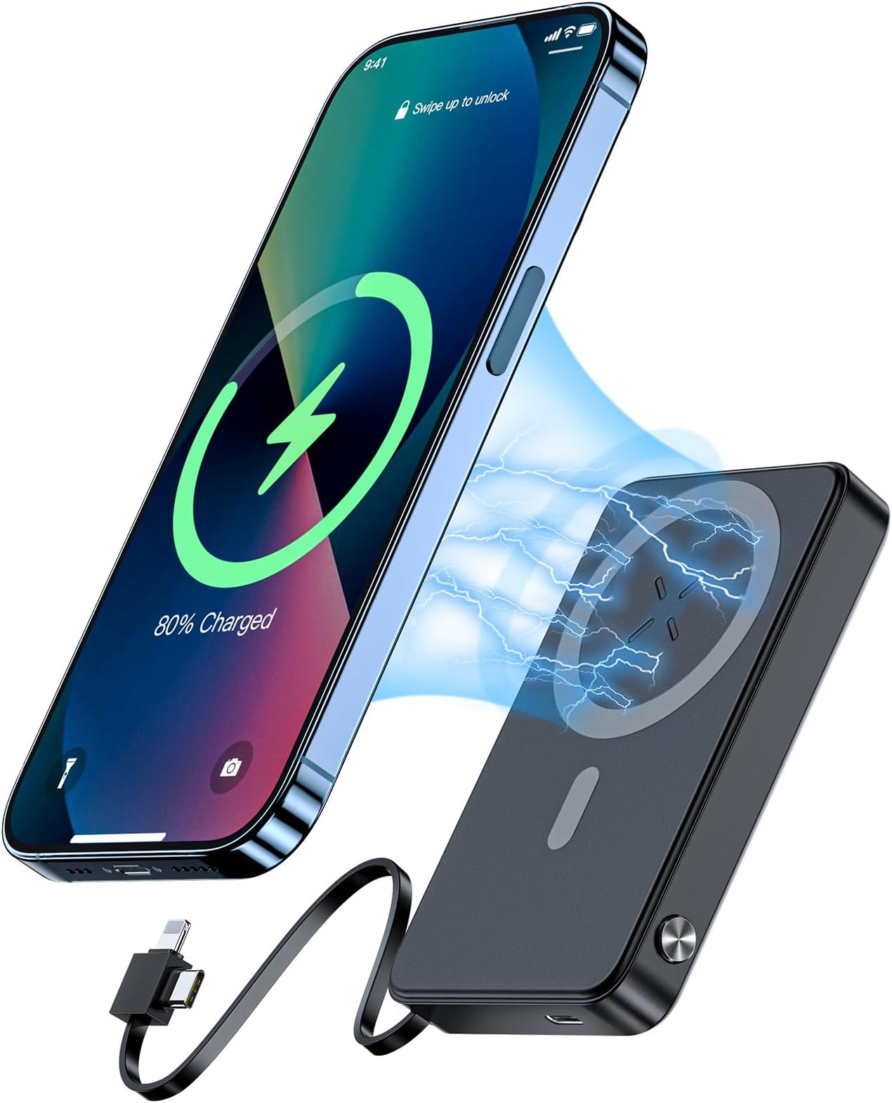 HUOTO Magnetic Power Bank,10000mAh Wireless Portable Charger USB C Cords Battery Pack Fast Charging for Phones, 22.5W PD Fast Charging Battery Pack for MagSafe for iPhone 15/14/13/12 Series