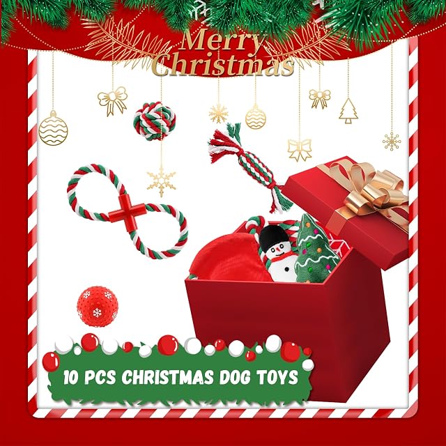 Foto 7 de 7 de Kapetgo Paquete de 10 juguetes de Navidad para perros pequeños, juguetes de bola de Navidad para cachorros