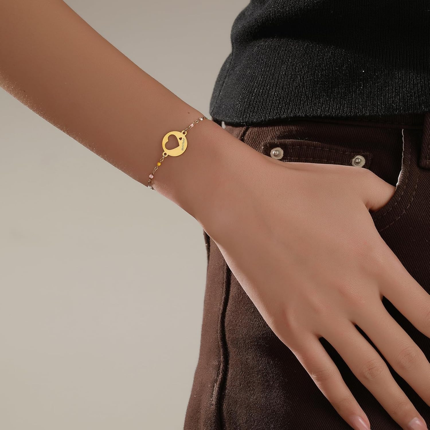 DS Mother Daughter Bracelets Set,18K Gold Plated Stainless Steel Heart Jewelry for Women Girls,Mothers Day Gifts for Mom/Daughter,Adjustable Matching Bracelets for Mommy and Me gift box packaging - Image 4