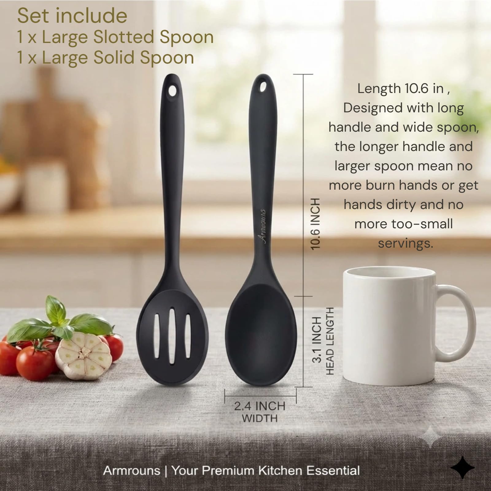 Juego de cucharas antiadherentes del silicón, cucharas de cocina resistentes al calor de 2PCS para mezclar, libre de BPA