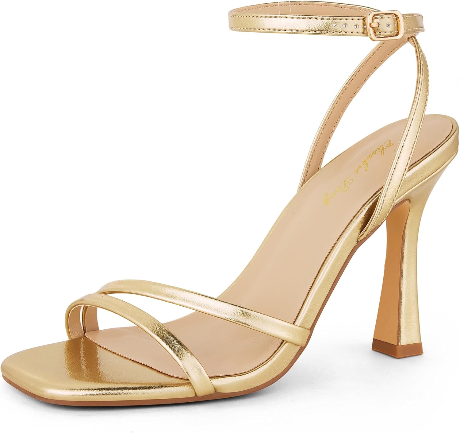Elisabet Tang Women’s Strappy High Heel Sandals 4.1 Inch Stiletto – Square Open Toe Ankle Strap Buckle Dress Heels for Party, Prom, Dating, Wedding