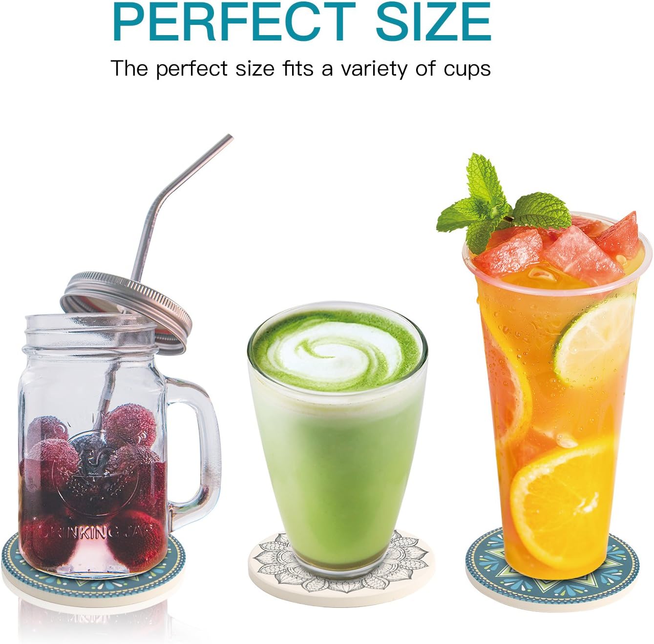 One-Day Sale: Up to 80% Off Absorbent Stone Drink Coasters, IPHOX Set of 4 Absorbent Ceramic Coaster Set for Drinks with Cork Base, Prevent Furniture from Dirty and Scratched, Suitable for Kinds of Mugs and Cups (Mandala Style)