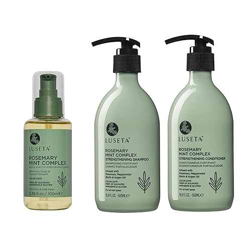 Luseta - Champú y acondicionador fortalecedor de menta y romero de 16.9 onzas con suero para el cabello, 3.38 onzas