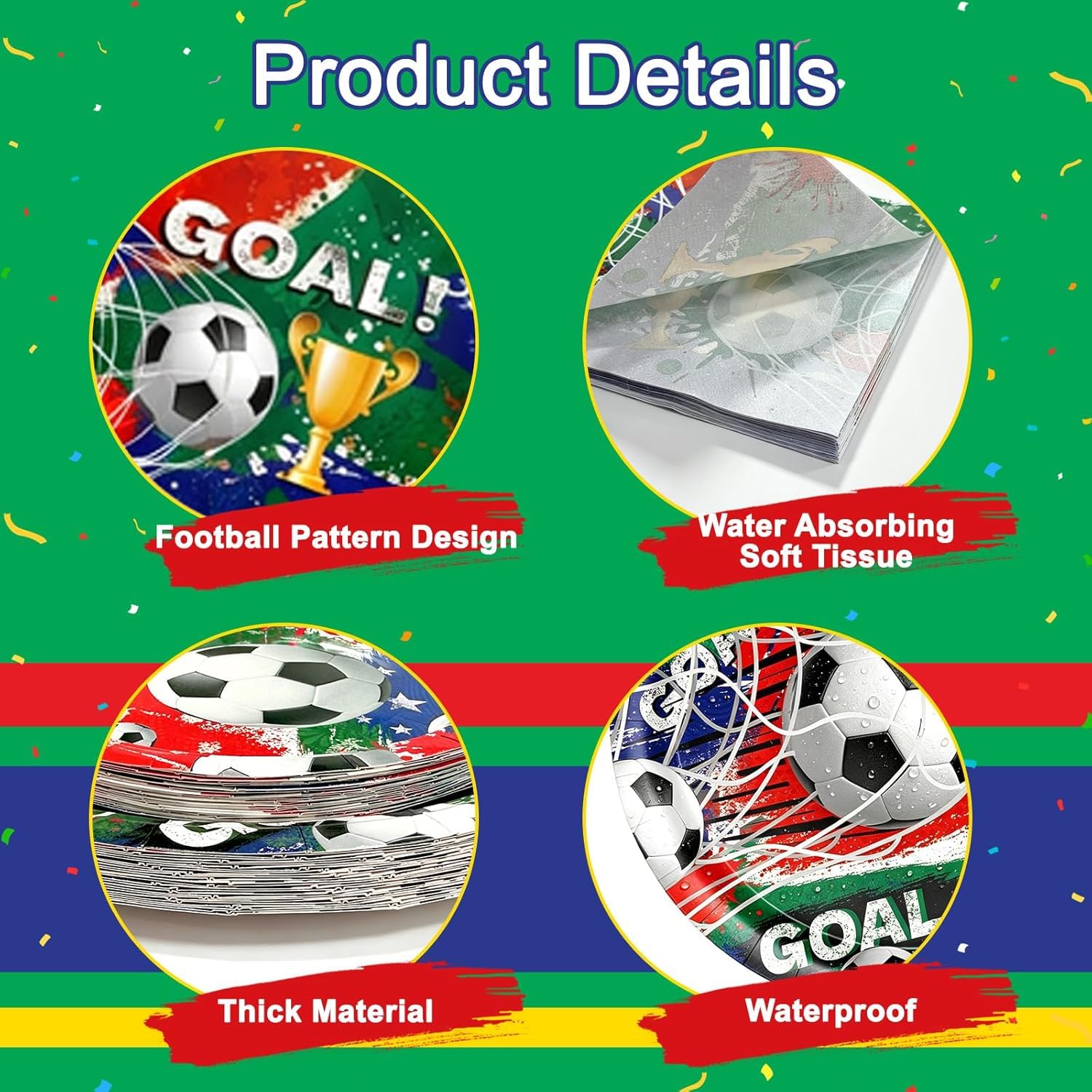 Set di stoviglie per feste di calcio, decorazioni per feste di compleanno, calcio e calcio, per feste di compleanno