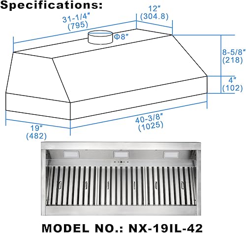 Miniatura 10 de Akicon Campana extractora de 48 pulgadas, 1200 CFM, campana de cocina integrada con 4 velocidades, inserto de campana de ventilación con conductos
