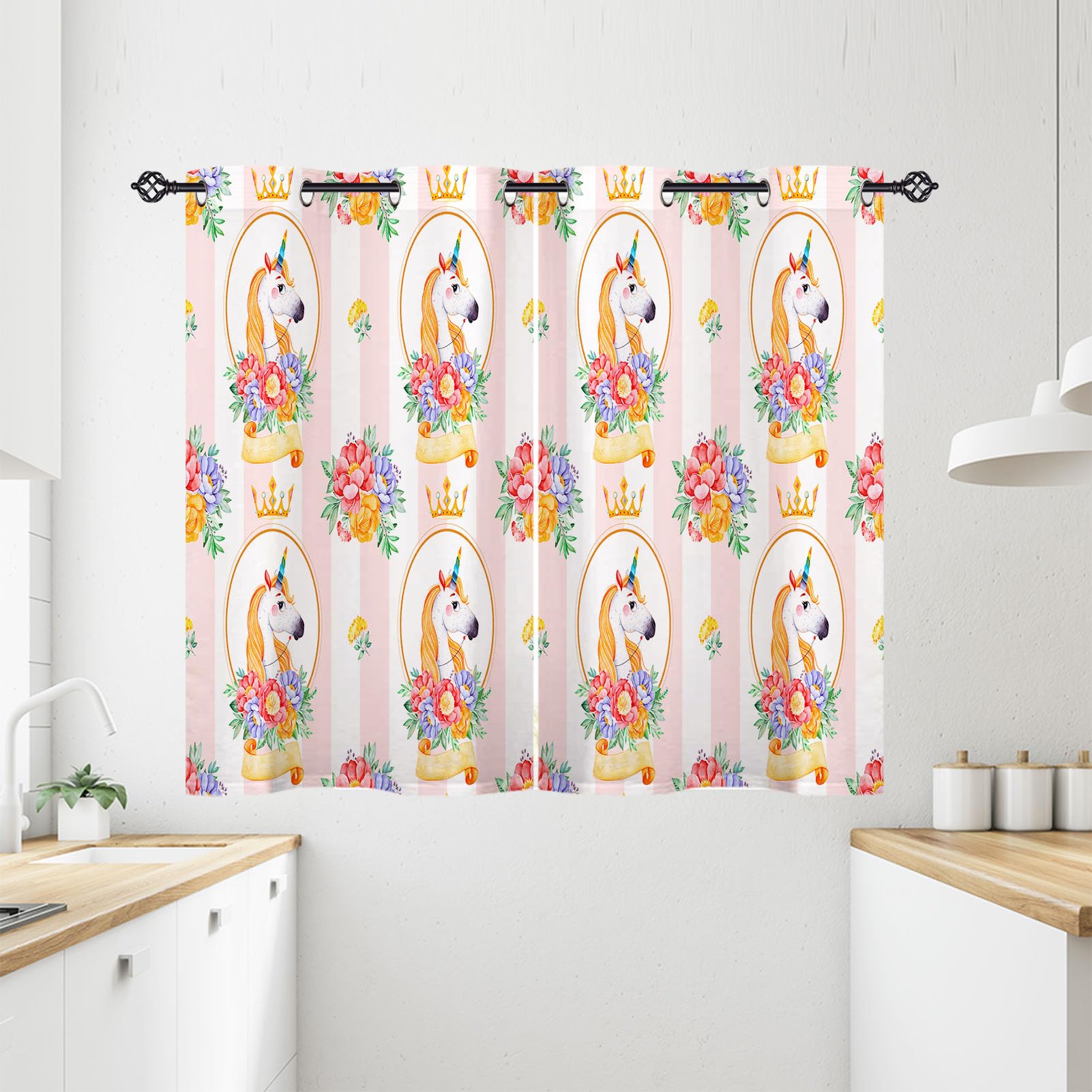ANHOPE Floral Unicorn Blackout Curtains Eyelet 2 Panels 28 x 54 Inch