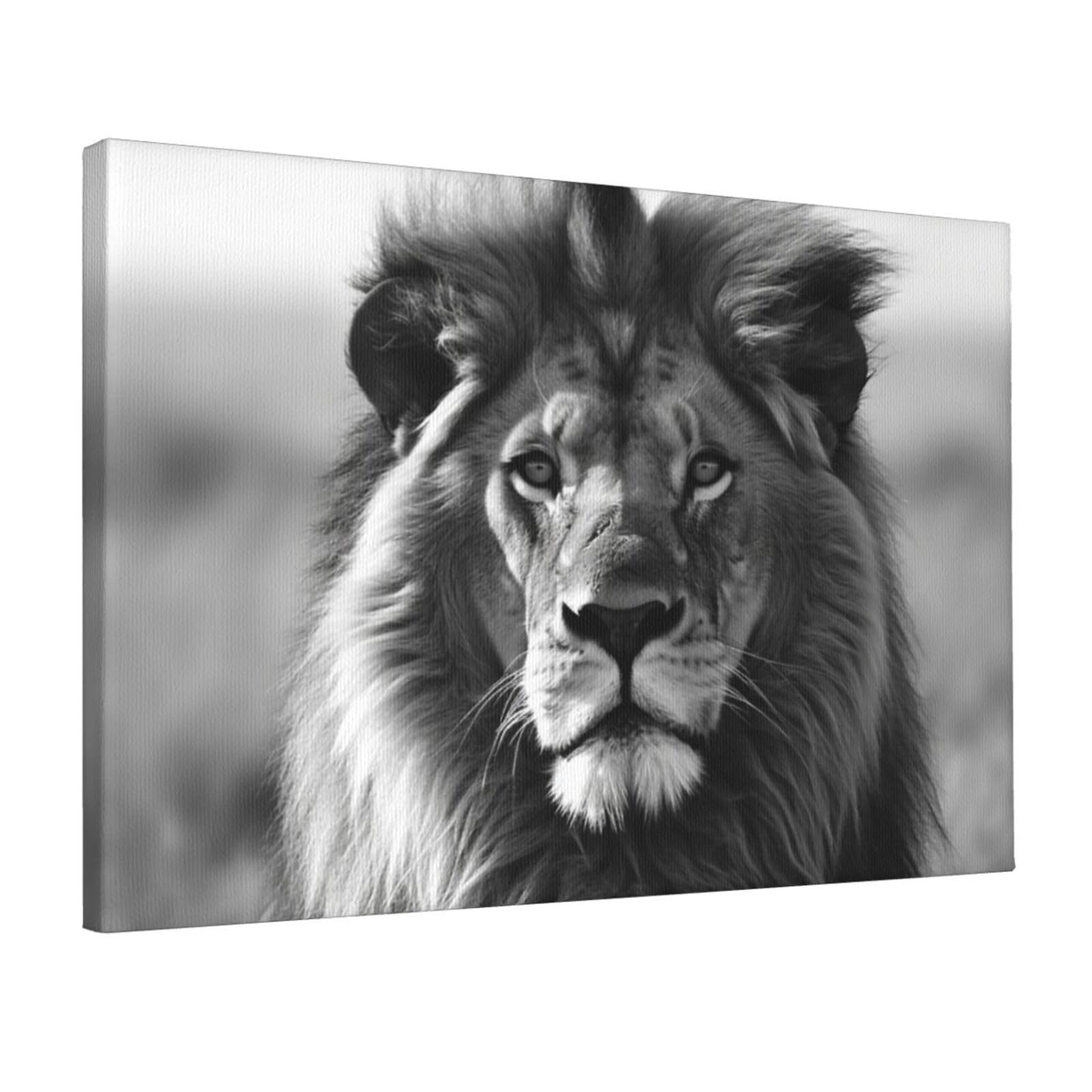 Canvas Wall Art for Living Room Wall Decor 12"x18" Modern Artwork Painting Pictures Hanging Canvas Prints African lion black and white Aesthetic Wall Art for Bedroom Bathroom Office Wallart Decor