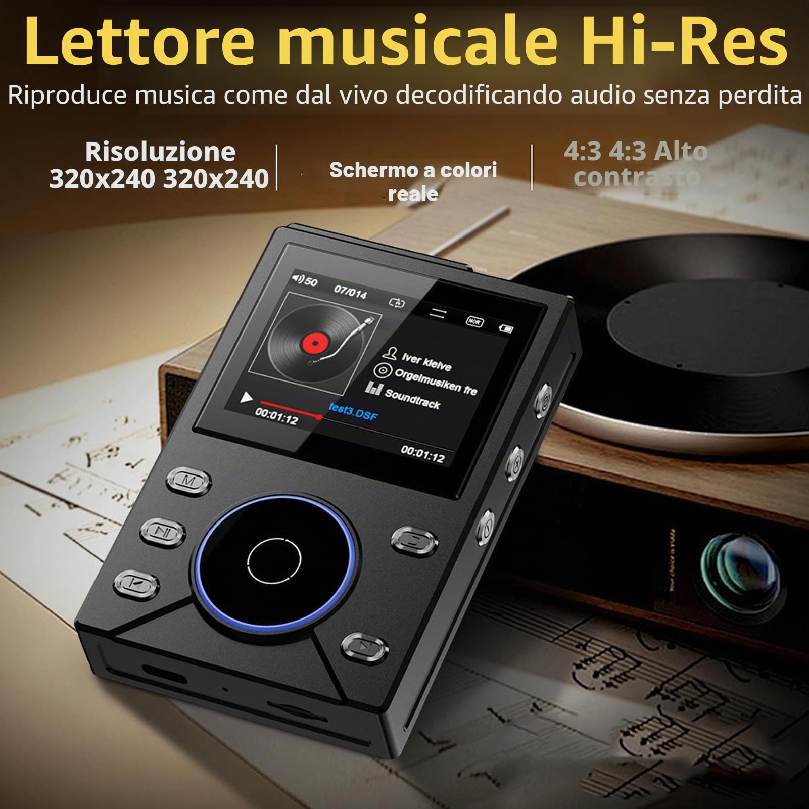 Lettore MP3 Hi Res Bluetooth 5.4 DSD FLAC ad Alta Risoluzione senza Perdita di Qualità, Lettore Audio Digitale Portatile con Display LCD da 2.1 Pollici, Supporta fino a 256 GB (64 GB)