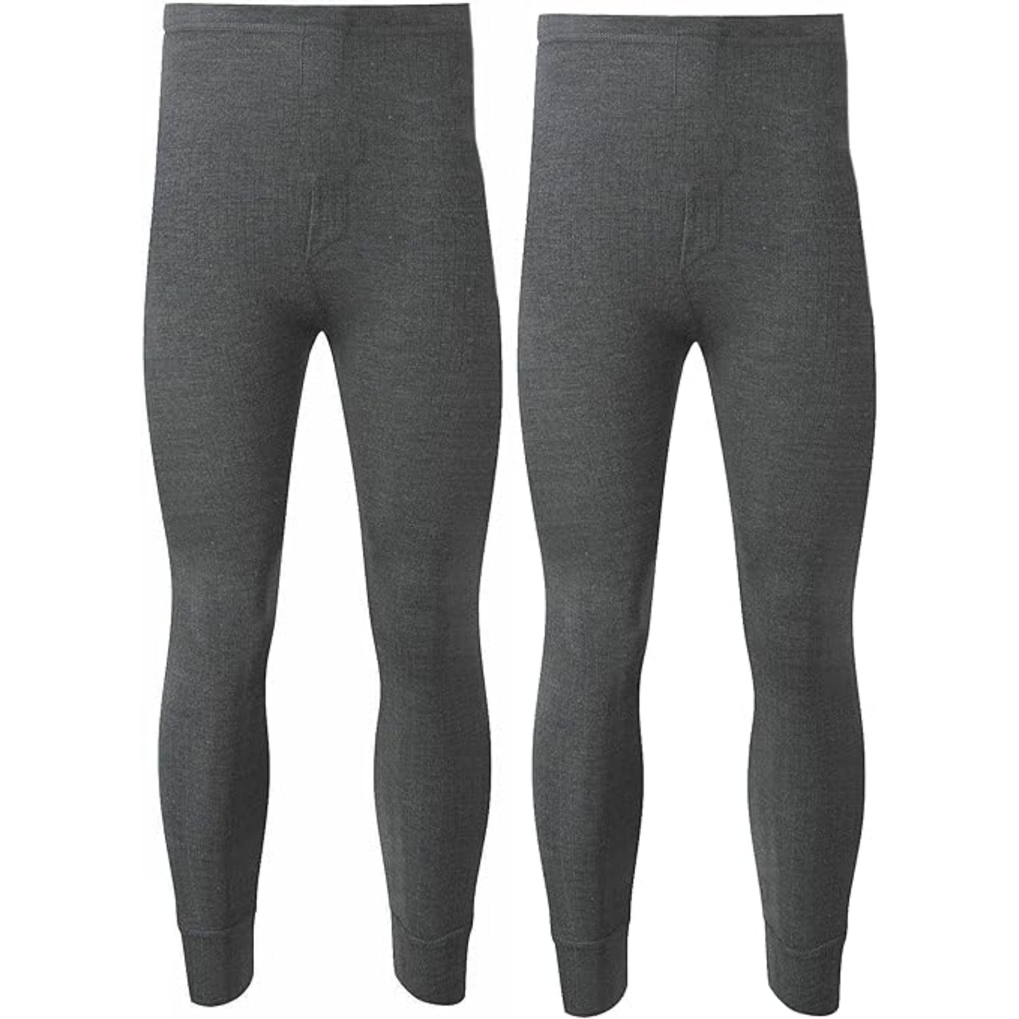 Panzy Men's Charcoal Pack Of 2 Thermal Trousers Long Johns Warm Underwear Baselayer, S M L Xl Xxl Thermals(Xl,)