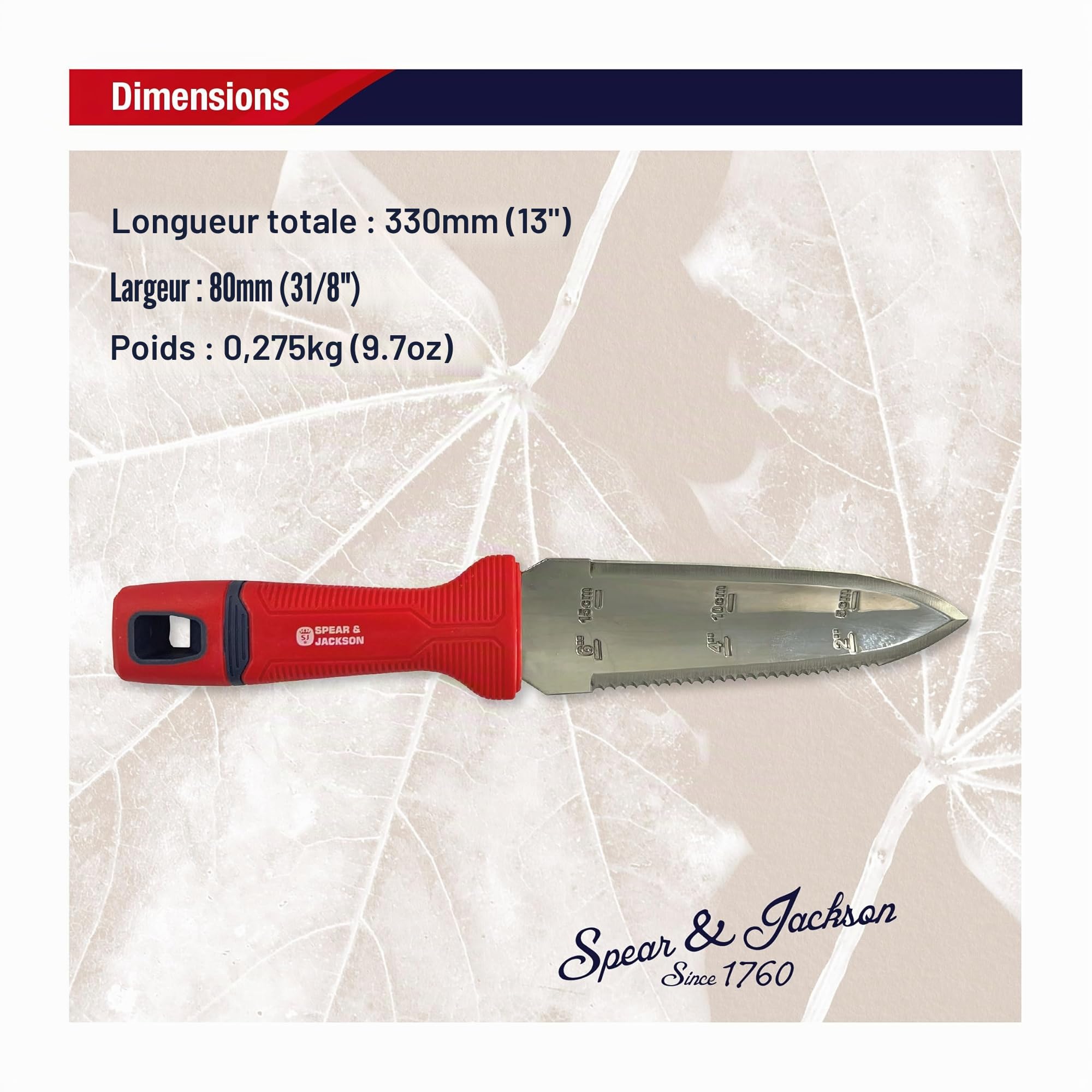 Spear & Jackson 4151HH Couteau Hori Hori - Outil Multifonction – Outil polyvalent en acier inoxydable avec étui et passant de ceinture, bords dentelé et droit, pour planter, désherber et couper