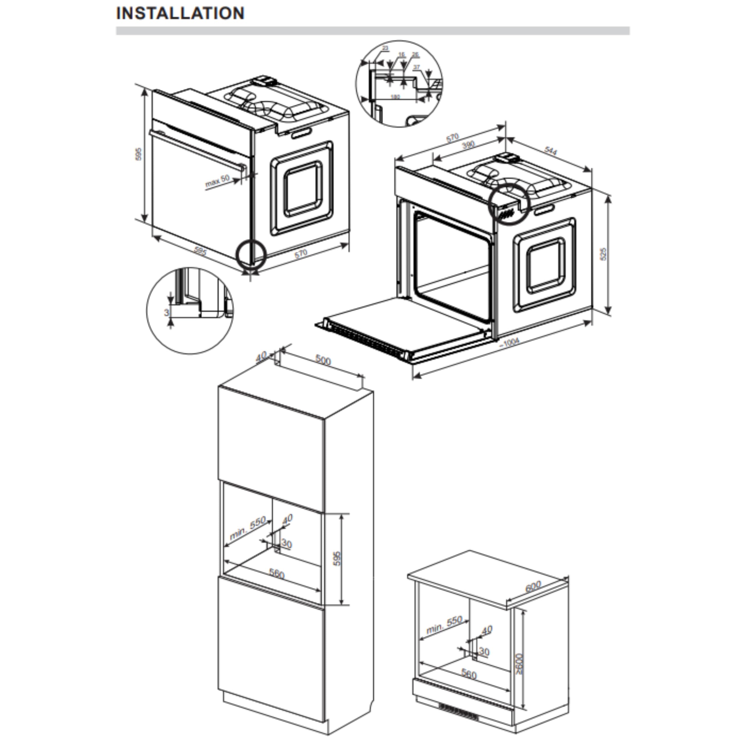 Amica Einbaubackofen 68 L 59,5x59,5x57,5 cm Steam Clean ABE 9410 E | Schnellaufheizung, 4 Backofenfunktionen, CoolDoor2, Clean Emaille, Halogenbeleuchtung, Geprägte Seitenwände
